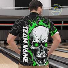 Load image into Gallery viewer, Personalized Skull Bowling Shirt For Men Custom Team&#39;S Name Flame Bowler Jerseys |  Green IPHW5008