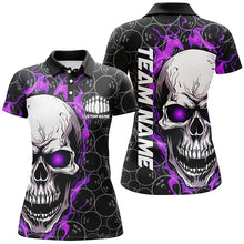 Load image into Gallery viewer, Personalized Skull Bowling Shirt For Women Custom Team'S Name Flame Bowler Jerseys |  Purple IPHW5009
