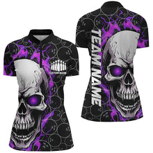 Load image into Gallery viewer, Personalized Skull Bowling Shirt For Women Custom Team'S Name Flame Bowler Jerseys |  Purple IPHW5009