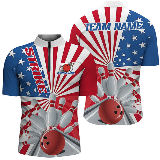 Custom Strike Bowling Shirts For Men And Women, Patriotic Bowling Tournament Team Shirt IPHW6519