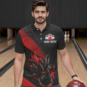 Black And Red Custom Name Bowling Tournament Jerseys For Men And Women, Bowling Team Shirts IPHW6185