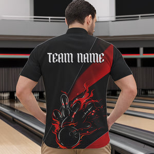 Black And Red Custom Name Bowling Tournament Jerseys For Men And Women, Bowling Team Shirts IPHW6185