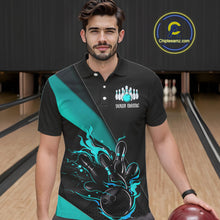 Load image into Gallery viewer, Black And Blue Custom Name Bowling Tournament Jerseys For Men And Women, Bowling Team Shirts IPHW6186