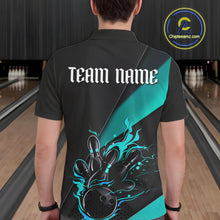 Load image into Gallery viewer, Black And Blue Custom Name Bowling Tournament Jerseys For Men And Women, Bowling Team Shirts IPHW6186