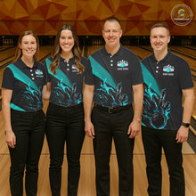 Load image into Gallery viewer, Black And Blue Custom Name Bowling Tournament Jerseys For Men And Women, Bowling Team Shirts IPHW6186