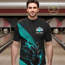 Load image into Gallery viewer, Black And Blue Custom Name Bowling Tournament Jerseys For Men And Women, Bowling Team Shirts IPHW6186