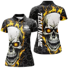 Load image into Gallery viewer, Custom Flaming Skull Team Bowling Shirts For Women, Halloween Bowling Jerseys | Yellow IPHW5148