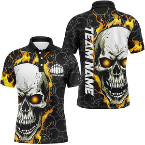 Custom Flaming Skull Team Bowling Shirts For Men, Halloween Bowling Jerseys | Yellow IPHW5148