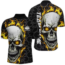 Load image into Gallery viewer, Custom Flaming Skull Team Bowling Shirts For Men, Halloween Bowling Jerseys | Yellow IPHW5148