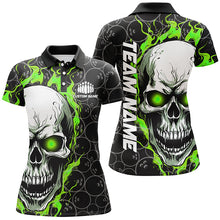 Load image into Gallery viewer, Custom Flaming Skull Team Bowling Shirts For Women, Halloween Bowling Jerseys | Green IPHW5149