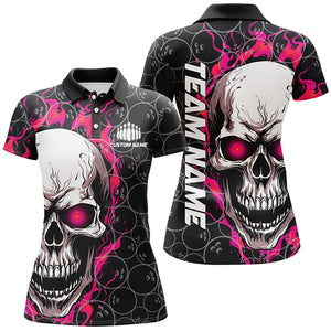 Custom Flaming Skull Team Bowling Shirts For Women, Halloween Bowling Jerseys | Pink IPHW5150