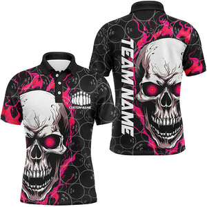 Custom Flaming Skull Team Bowling Shirts For Men, Halloween Bowling Jerseys | Pink IPHW5150