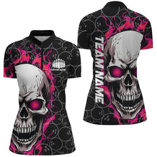 Load image into Gallery viewer, Custom Flaming Skull Team Bowling Shirts For Women, Halloween Bowling Jerseys | Pink IPHW5150