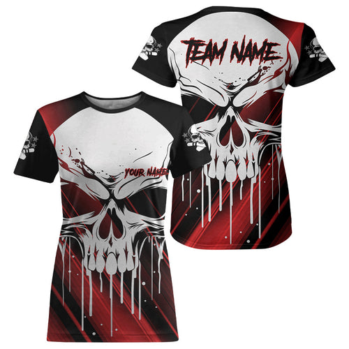 Custom Red Skull Bowling Jerseys For Women Bowling Team Name T-Shirts Halloween Outfits IPHW5319