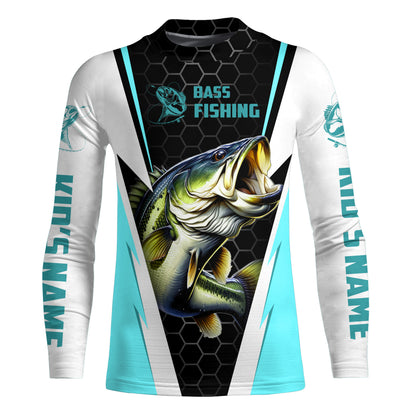 Personalized Bass Fishing jerseys, Bass Fishing Long Sleeve Fishing tournament shirts | sky blue IPHW3518