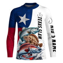 Load image into Gallery viewer, Texas Slam Redfish, Trout, Flounder Custom Long Sleeve Fishing Shirts, Texas Flag Fishing Jerseys IPHW6229