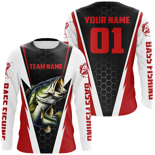 Personalized Bass Fishing Sport Jerseys, Bass Fishing Long Sleeve Tournament Shirts |Red IPHW3742