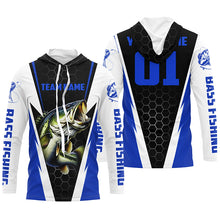 Load image into Gallery viewer, Personalized Bass Fishing Sport Jerseys, Bass Fishing Long Sleeve Tournament Shirts |Blue IPHW3744