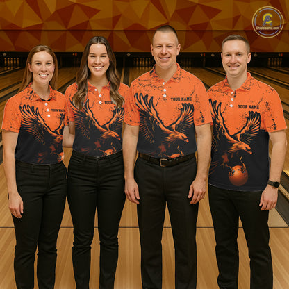 Custom Orange Eagle Men Bowling Polo Shirts Grunge Vintage Bowling Team Jerseys Bowlers Outfits IPHW5343