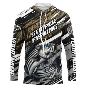 Striped Bass Fishing Camo Long Sleeve Fishing Shirts, Custom Striper Tournament Fishing Jerseys IPHW5954