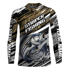 Striped Bass Fishing Camo Long Sleeve Fishing Shirts, Custom Striper Tournament Fishing Jerseys IPHW5954