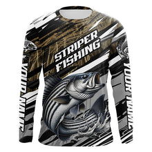 Load image into Gallery viewer, Striped Bass Fishing Camo Long Sleeve Fishing Shirts, Custom Striper Tournament Fishing Jerseys IPHW5954