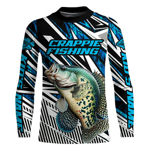 Custom Crappie Fishing Camo Long Sleeve Tournament Fishing Shirts, Crappie Fishing Jerseys | Blue IPHW5964