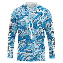 Load image into Gallery viewer, Turquoise Blue Camo Custom Long Sleeve Performance Fishing Shirts, Blue Camouflage Fishing Jerseys IPHW5972