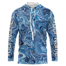 Load image into Gallery viewer, Turquoise Blue Camo Custom Long Sleeve Performance Fishing Shirts, Blue Camouflage Fishing Jerseys IPHW5974