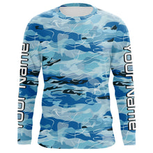 Load image into Gallery viewer, Blue Water Camo Custom Long Sleeve Performance Fishing Shirts, Sun Protection Fishing Jerseys IPHW5976