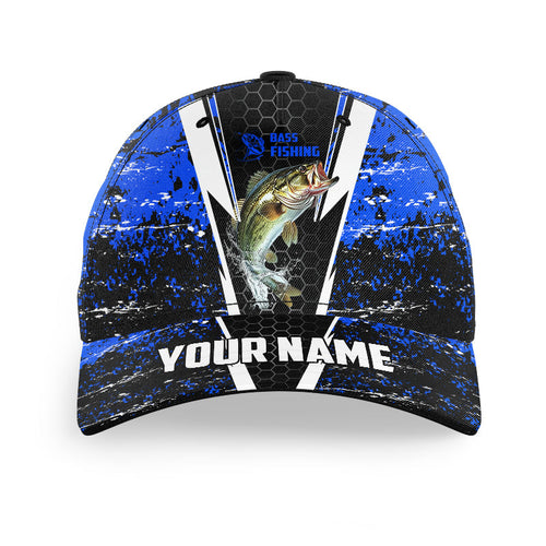 Personalized Largemouth Bass Tournament Fishing Hat, Bass Fishing Angler Cap | Blue Camo IPHW4404