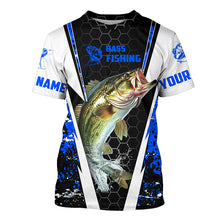 Load image into Gallery viewer, Personalized Bass Fishing Sport Jerseys, Bass Fishing Long Sleeve Tournament Shirts | Blue Camo IPHW4404
