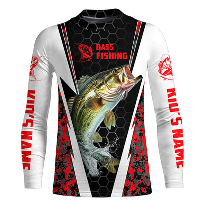 Personalized Bass Fishing Sport Jerseys, Bass Fishing Long Sleeve Tournament Shirts | Red Camo IPHW4407