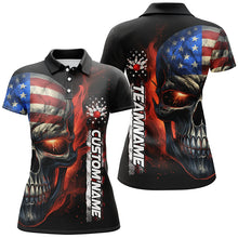 Load image into Gallery viewer, Flame Skull American Flag Custom Women's Team Bowling Shirts, Patriotic Bowling Jerseys IPHW5176