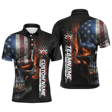 Load image into Gallery viewer, Flame Skull American Flag Custom Team Bowling Shirts For Men, Patriotic Bowling Shirt Jerseys IPHW5177