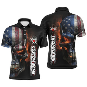Flame Skull American Flag Custom Team Bowling Shirts For Men, Patriotic Bowling Shirt Jerseys IPHW5177