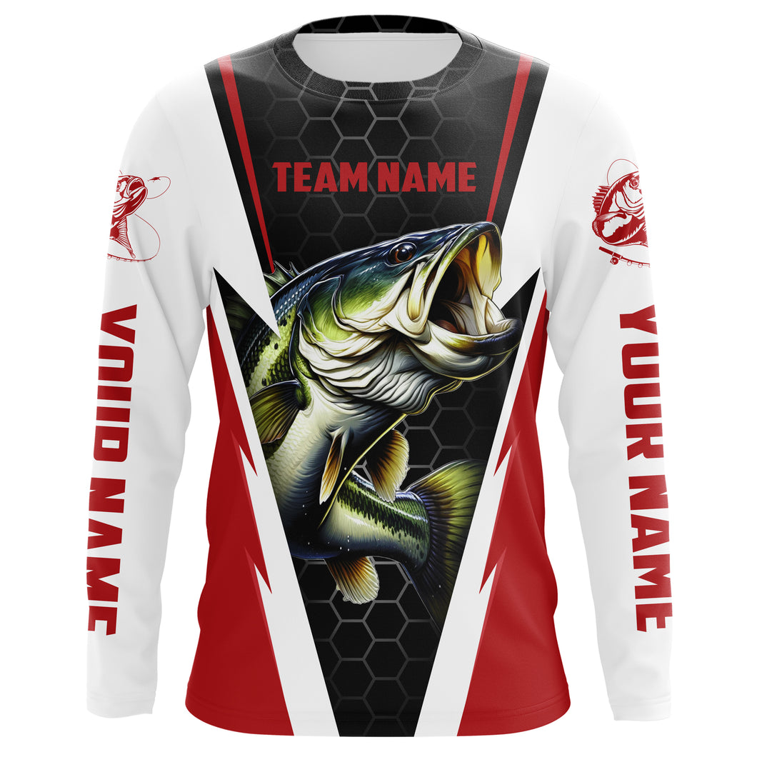 Custom Bass Fishing jerseys for Fishing team, Largemouth Bass Long sleeve Fishing Shirts | red IPHW3549