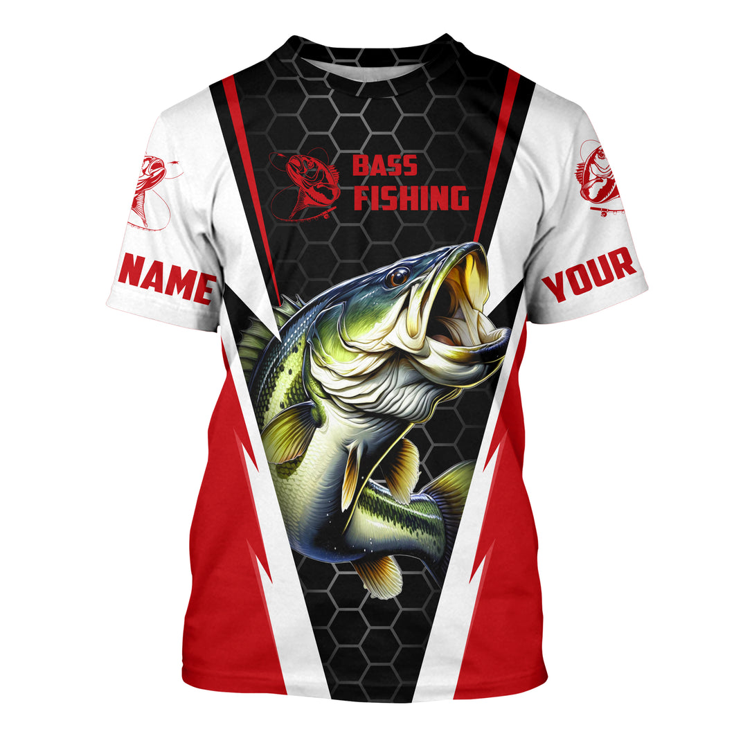 Personalized Bass Fishing jerseys, Bass Fishing Long Sleeve Fishing tournament shirts | red IPHW3400