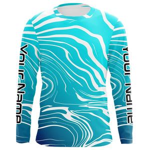 Custom Blue Water Camo Long Sleeve Performance Fishing Shirts For Men, Women And Kids IPHW5864