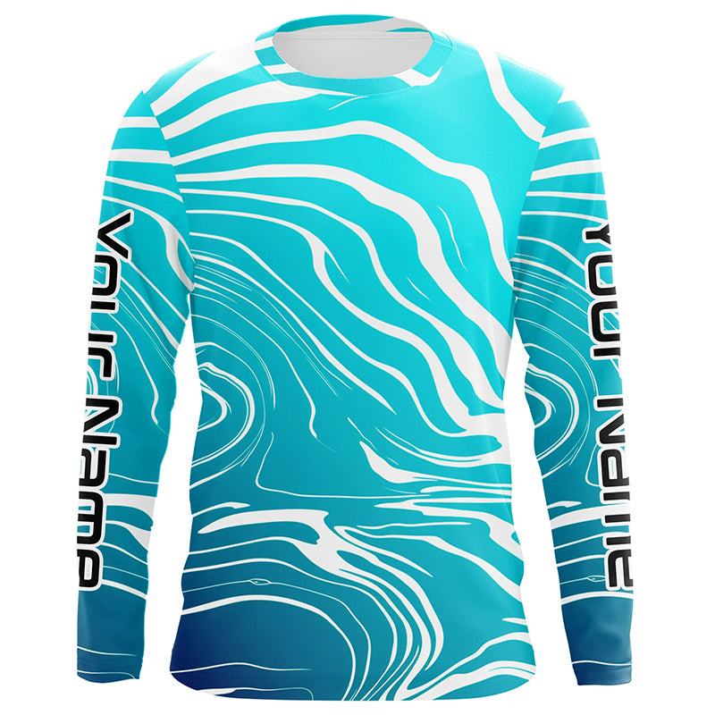 Custom Blue Water Camo Long Sleeve Performance Fishing Shirts For Men, Women And Kids IPHW5864