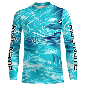 Blue Water Ripple Camo Custom Long Sleeve Performance Fishing Shirts, Uv Protection Fishing Jerseys IPHW5869
