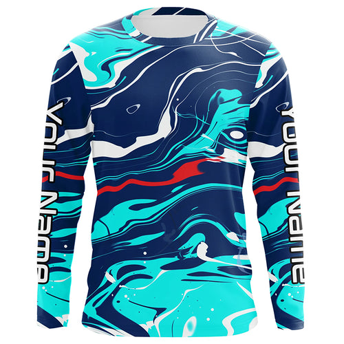 Red, White And Blue Camo Custom Long Sleeve Performance Fishing Shirts, Personalized Fishing Jerseys IPHW5871