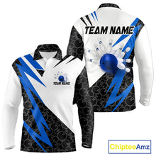 Load image into Gallery viewer, Black and White Bowling Polo, Quarter Zip Shirt for Men Custom Lightning Team bowling jerseys | Blue NQS9837