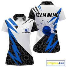 Load image into Gallery viewer, Black and White Bowling Polo, Quarter Zip Shirt for Women Custom Lightning Team bowling jerseys | Blue NQS9837