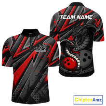 Load image into Gallery viewer, Custom Grunge Black And Red Cobra Snake Bowling Men Quarter-Zip Shirts With Team Name For Bowlers IPHW9027