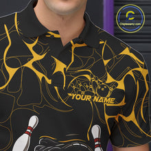 Load image into Gallery viewer, Custom Black And Yellow Cobra Snake Bowling Jerseys, Bowling Team Men Polo Shirts IPHW9038
