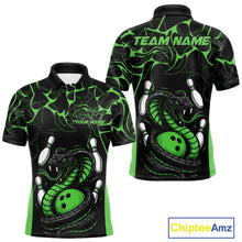 Load image into Gallery viewer, Custom Black And Green Cobra Snake Bowling Jerseys, Bowling Team Men Polo Shirts IPHW9039