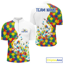 Load image into Gallery viewer, Custom Colorful Autism Awareness Bowling Team Men Quarter-Zip Shirt, Puzzles Bowling Shirt IPHW11197