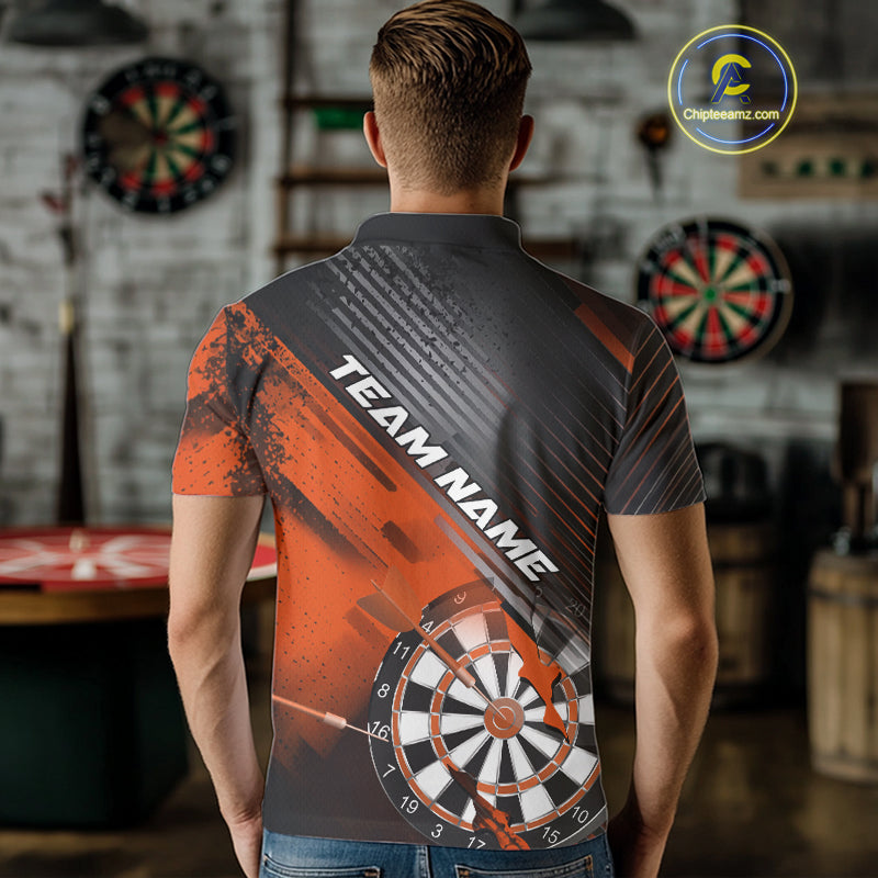 Custom Grunge Orange Dartboard Dart Team Polo Shirts For Men, Dart Players Jerseys IPHW9976