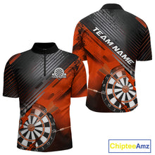 Load image into Gallery viewer, Custom Grunge Orange Dartboard Dart Team Quarter-Zip Shirts For Men, Dart Players Jerseys IPHW9976